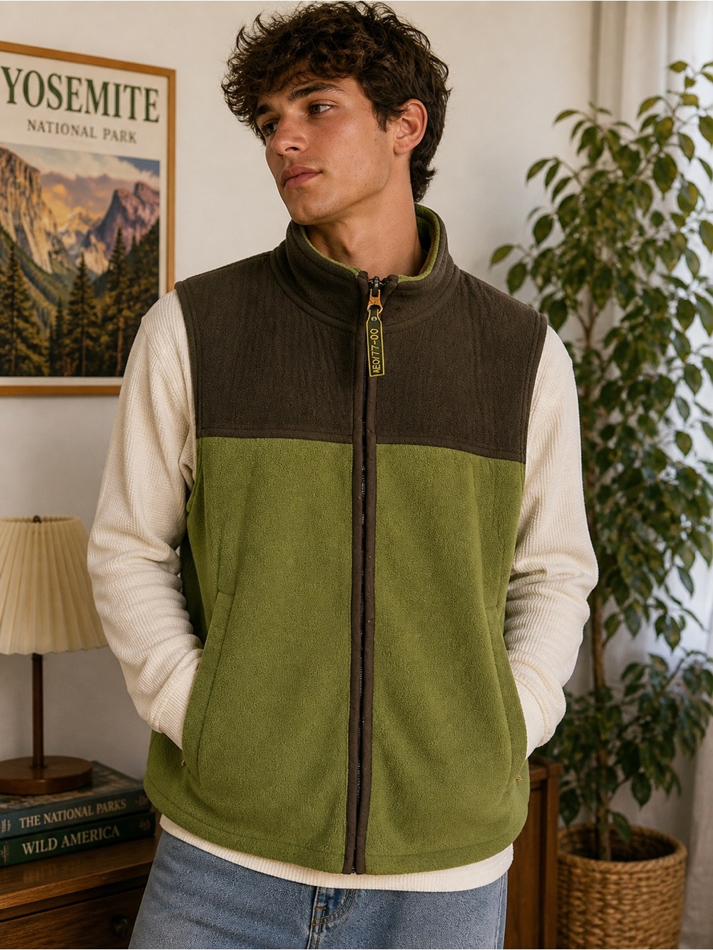 American Eagle Outfitters Colorblock Fleece Vest | Size XL